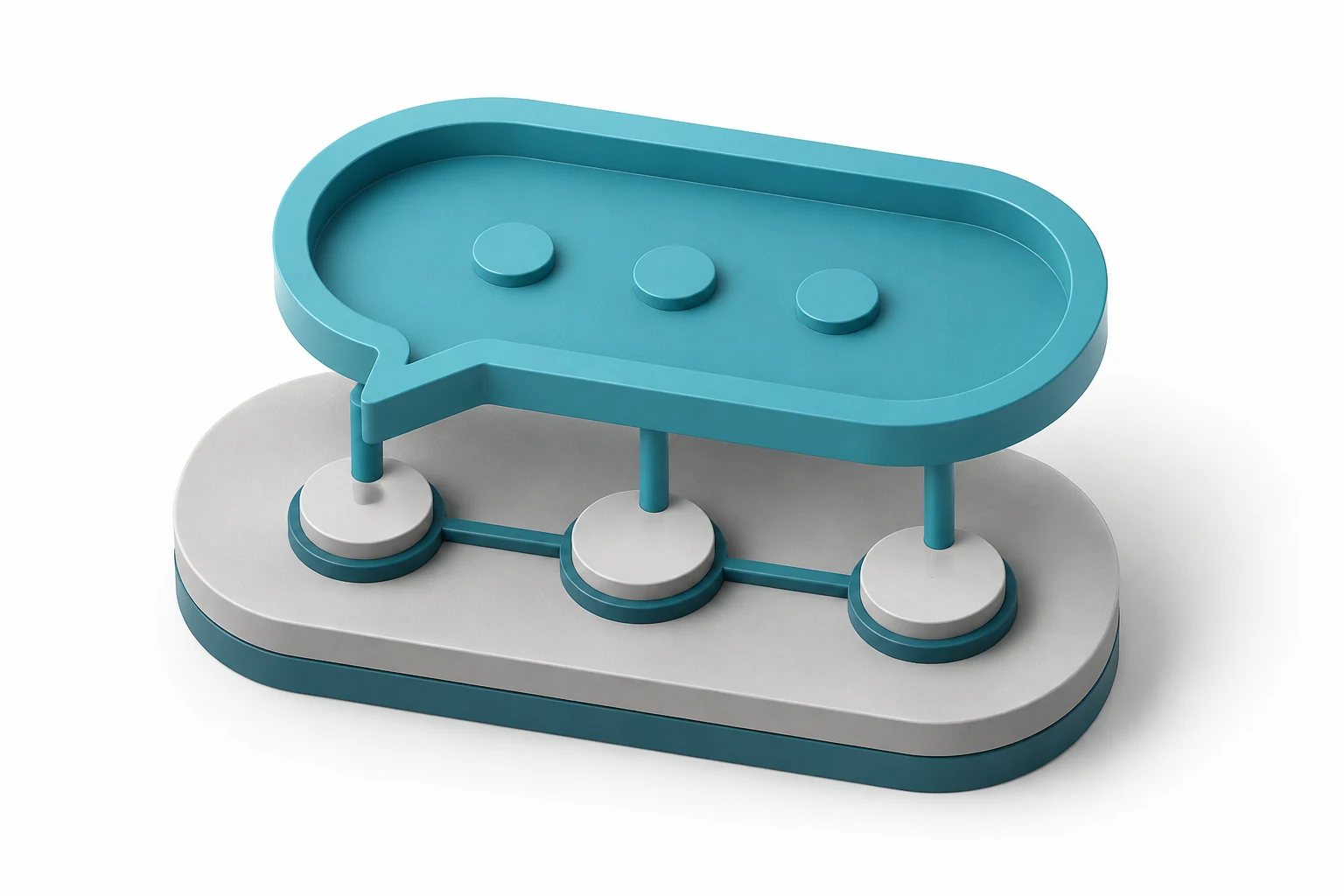 A teal conversational layer sits above a connected automation platform, bringing two products together.